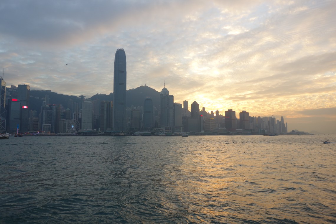 hong kong skyline sunset