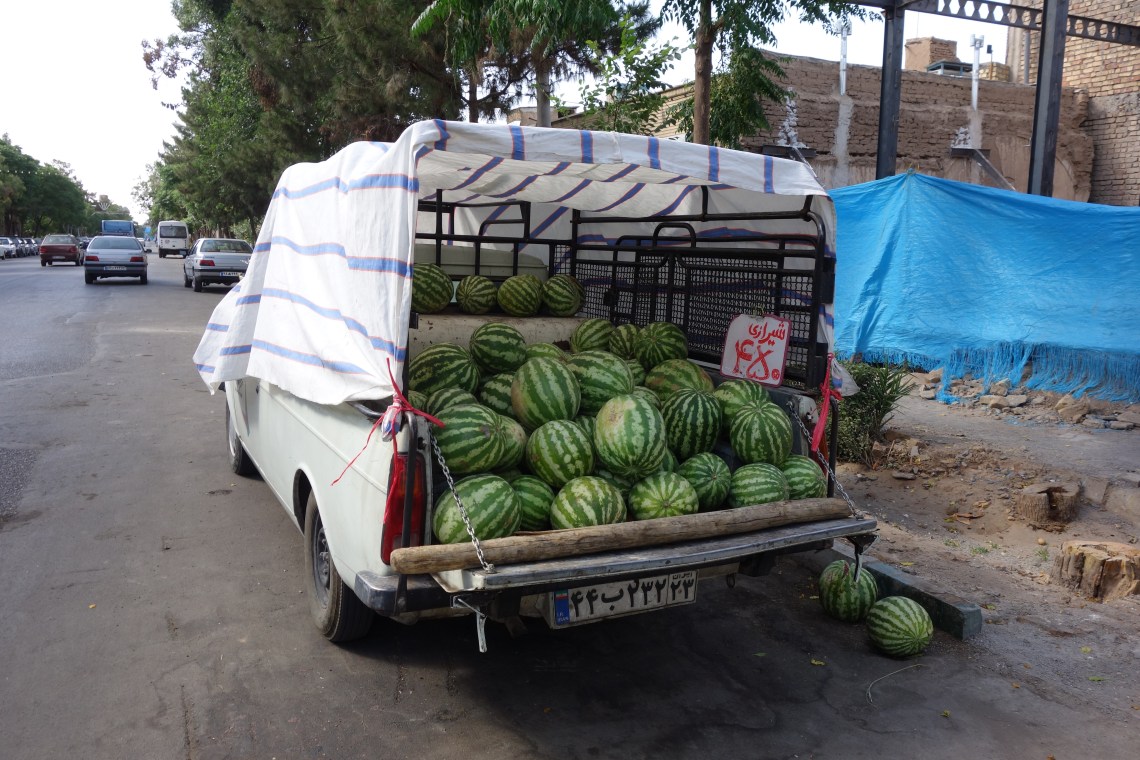 kashan iran watermelons pickup truck food blog